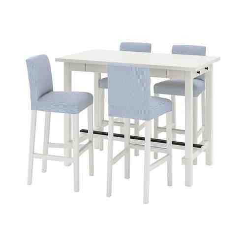 Барн стол+4 барн стула, белый/Роммеле темно-синий/белый NORDVIKEN НОРДВИКЕН / BERGMUND БЕРГМУНД арт. 9408698