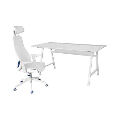Геймерский стол и стул, светло-серый/белый UTESPELARE УТЕСПЕЛАРЕ / MATCHSPEL МАТЧСПЕЛ арт. 29440758