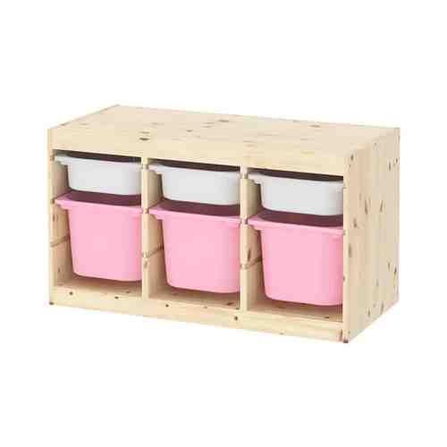 Комбинация д/хранения+контейнеры, светлая беленая сосна белый/розовый, 93x44x52 см TROFAST ТРУФАСТ арт. 99331591