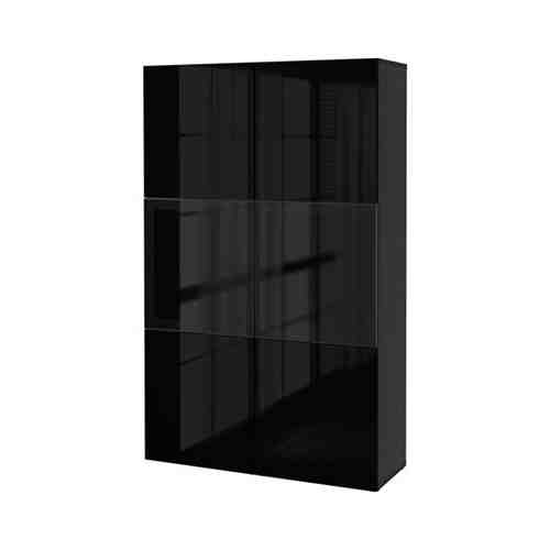 Комбинация д/хранения+стекл дверц, черно-коричневый/Сельсвикен глянцевый/черный дымчатое стекло, 120x42x193 см BESTÅ БЕСТО арт. 9247460