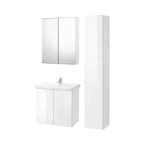 Комплект мебели для ванной,8 предм., глянцевый белый/ПИЛКОН смеситель, 64x43x65 см FISKÅN ФИСКОН / TVÄLLEN ТВЭЛЛЕН арт. 89436089
