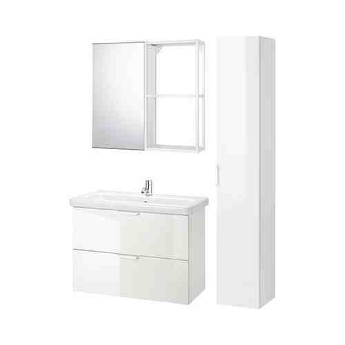 Комплект мебели для ванной,9 предм., глянцевый белый/ПИЛКОН смеситель, 84x43x65 см FISKÅN ФИСКОН / TVÄLLEN ТВЭЛЛЕН арт. 79437386