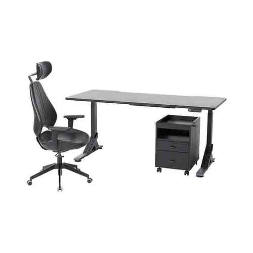 Письменный стол, стул и тумба, черный/Гранн черный, 180x80 см UPPSPEL УППСПЕЛЬ / GRUPPSPEL ГРУППСПЕЛЬ арт. 29441526