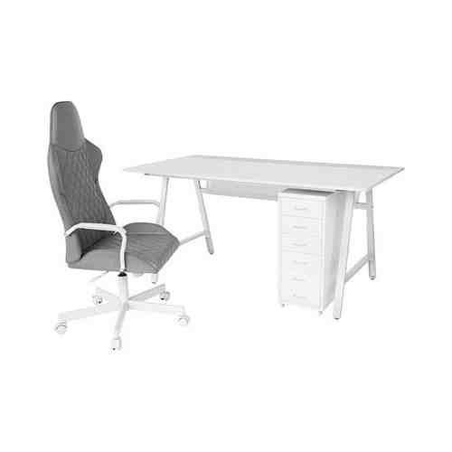 Письменный стол, стул и тумба, светло-серый серый/белый UTESPELARE УТЕСПЕЛАРЕ / HELMER ХЕЛЬМЕР арт. 29440763