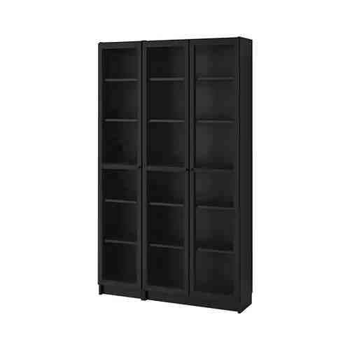 Шкаф книжный со стеклянными дверьми, черно-коричневый, 120x30x202 см BILLY БИЛЛИ / OXBERG ОКСБЕРГ арт. 49281796