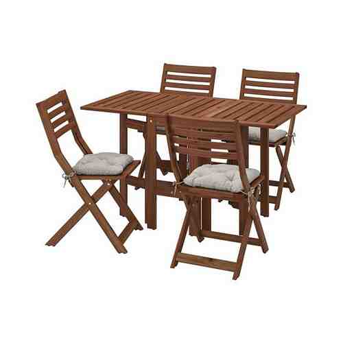 Стол+4 складных стула, д/сада, коричневая морилка/Куддарна серый ÄPPLARÖ ЭПЛАРО арт. 49328478