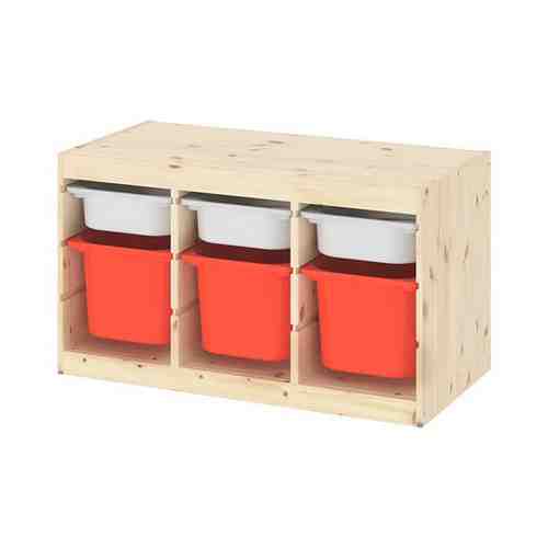 Комбинация д/хранения+контейнеры, светлая беленая сосна белый/оранжевый, 93x44x52 см TROFAST ТРУФАСТ арт. 9331595