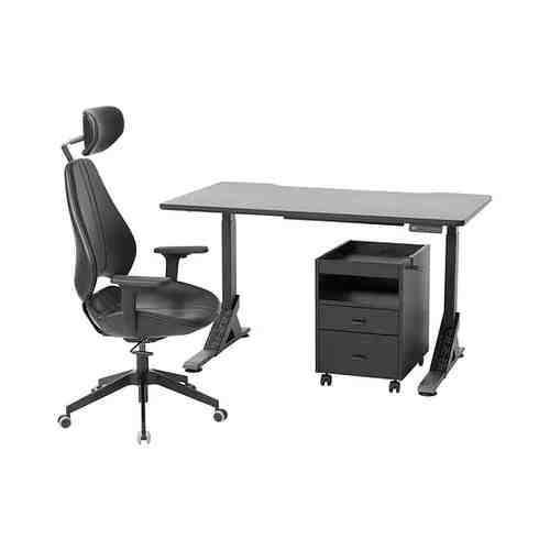 Письменный стол, стул и тумба, черный/Гранн черный, 140x80 см UPPSPEL УППСПЕЛЬ / GRUPPSPEL ГРУППСПЕЛЬ арт. 59441539