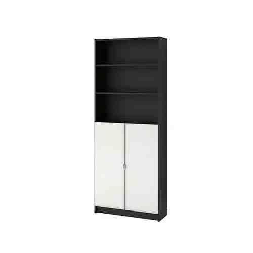 Шкаф книжный со стеклянными дверьми, черно-коричневый/стекло, 80x30x202 см BILLY БИЛЛИ / MORLIDEN МОРЛИДЕН арт. 29287351