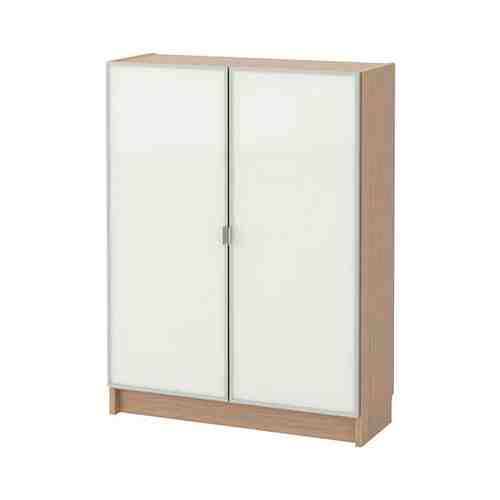 Шкаф книжный со стеклянными дверьми, дубовый шпон, беленый/стекло, 80x30x106 см BILLY БИЛЛИ / MORLIDEN МОРЛИДЕН арт. 9287366