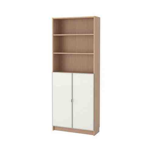Шкаф книжный со стеклянными дверьми, дубовый шпон, беленый/стекло, 80x30x202 см BILLY БИЛЛИ / MORLIDEN МОРЛИДЕН арт. 99287357