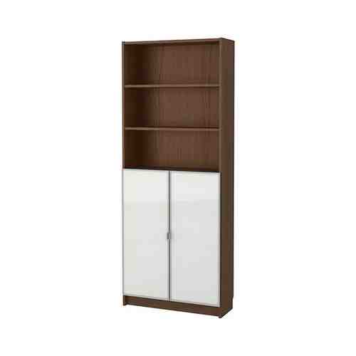 Шкаф книжный со стеклянными дверьми, коричневый ясеневый шпон/стекло, 80x30x202 см BILLY БИЛЛИ / MORLIDEN МОРЛИДЕН арт. 69287354