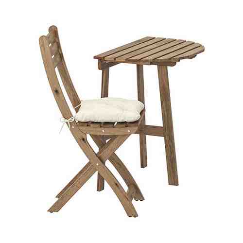 Стол+1 складной стул, д/сада, серо-коричневая морилка/Куддарна бежевый ASKHOLMEN АСКХОЛЬМЕН арт. 69286180