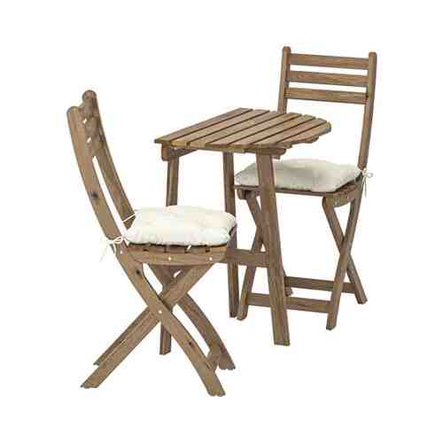 Стол+2 складных стула, д/сада, серо-коричневая морилка/Куддарна бежевый ASKHOLMEN АСКХОЛЬМЕН арт. 39286006
