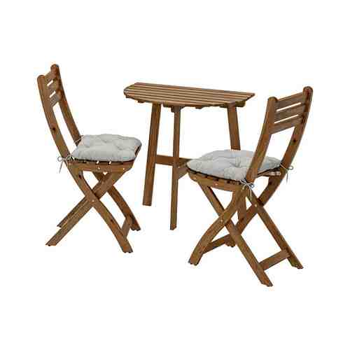 Стол+2 складных стула, д/сада, серо-коричневая морилка/Куддарна серый ASKHOLMEN АСКХОЛЬМЕН арт. 79286009