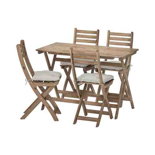Стол+4 складных стула, д/сада, серо-коричневая морилка/Куддарна серый ASKHOLMEN АСКХОЛЬМЕН арт. 19286192