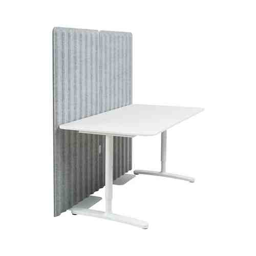 Стол с экраном, белый/серый, 160x80 150 см BEKANT БЕКАНТ арт. 79387452
