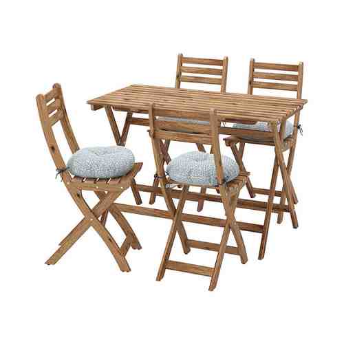Стол+4 складных стула, д/сада, серо-коричневая морилка/клёсан синий ASKHOLMEN АСКХОЛЬМЕН арт. 9435140