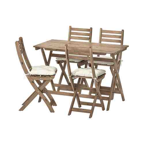 Стол+4 складных стула, д/сада, серо-коричневая морилка/Куддарна бежевый ASKHOLMEN АСКХОЛЬМЕН арт. 39286186